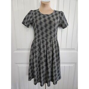Lularoe Amelia Dress L Black & White Static Geometric Pattern
